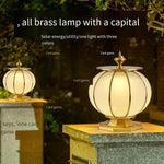 Solar Lantern All Copper Round Ball Column Head Lamp Solar Outdoor Waterproof Villa Courtyard Lantern Gate Column Lamp Fence Lamp Solar Municipal Power