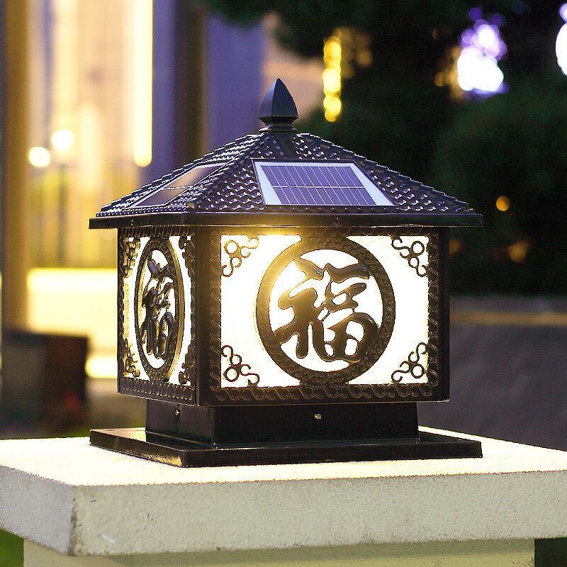 Solar Column Head Lamp New Chinese Fuzi Outdoor Waterproof Household Engineering Fence Lamp Villa Courtyard Lamp Gate Column Lamp