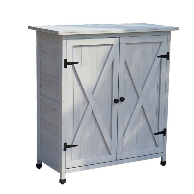 Outdoor Garden Tool Room Courtyard Wooden Rainproof And Sunscreen Storage Cabinet Tool Glove Box Garden Balcony Multifunctional Storage Cabinet Senior Gray 4 Grid