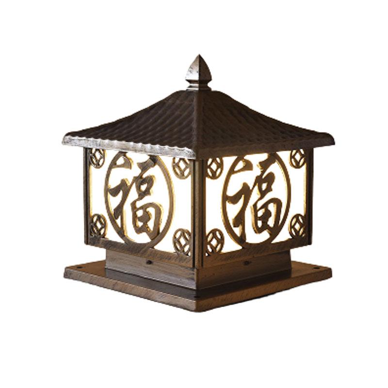 Solar Lamp Courtyard Lamp Column Head Lamp Outdoor Waterproof Villa Wall Head Yard Fence Gate Column Lamp Fuzi Column Lamp Ancient Copper Solar Energy