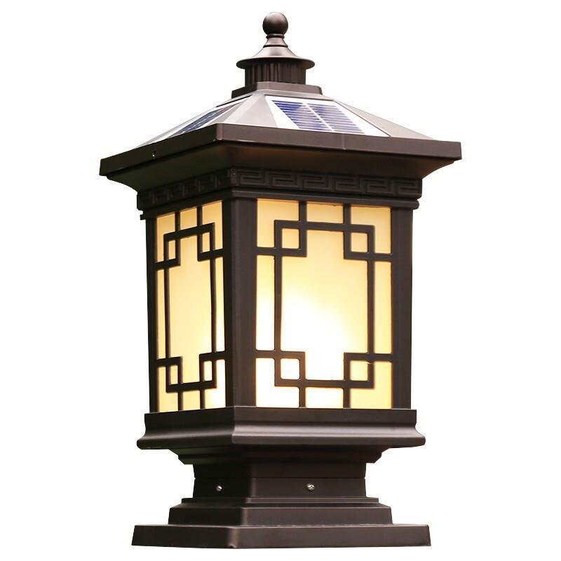 Solar Wall Column Head Lamp New Chinese Outdoor Waterproof Courtyard Lamp Outdoor Gate Villa Garden Column Lamp Solar 7-inch Building Wall Lamp