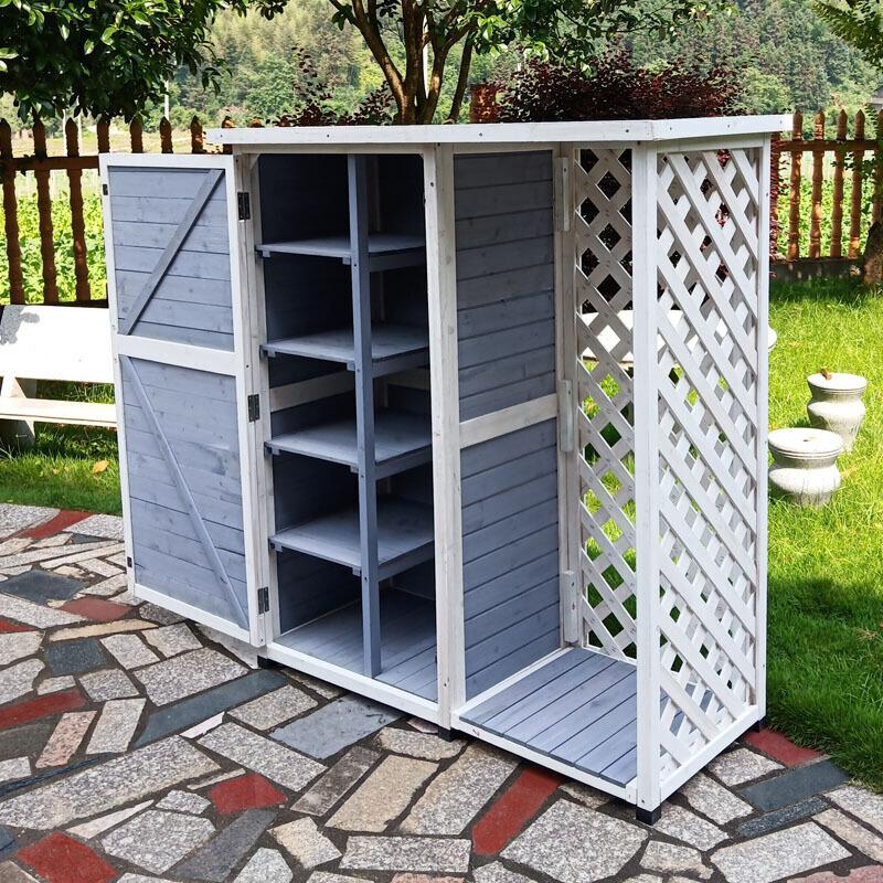 Outdoor Large Mop Storage Cabinet Tool Cabinet Glove Box Multifunctional Rain Proof Solid Wood Courtyard Garden Balcony Cabinet Gray 7 Grid